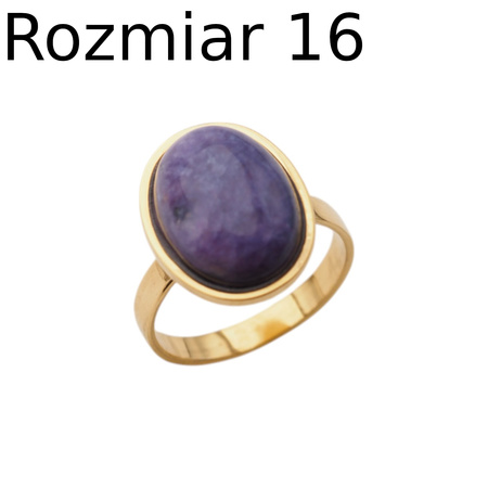 Pierścionek regulowany z Czaroitem w srebrze podwójnie złoconym