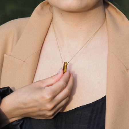 Naszyjnik - Tygrysie Oko sopel na łańcuszku srebrnym złoconym