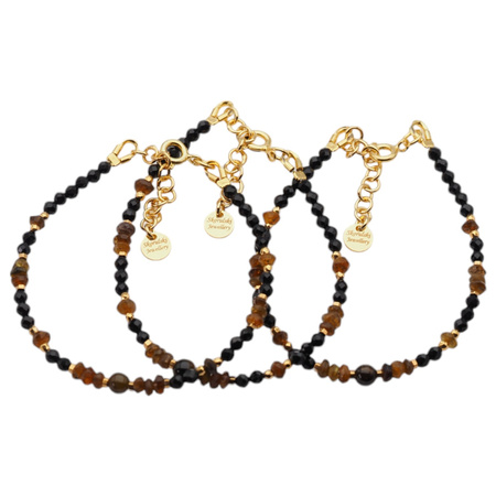 Bransoletka - Turmalin brązowy, Hematyt złoty i srebro złocone