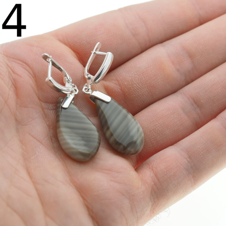 Kolczyki z Krzemieniem Pasiastym - łezki w srebrze