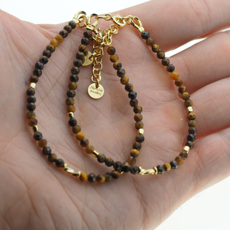 Bransoletka - Tygrysie Oko fasetowane kulki i srebro złocone