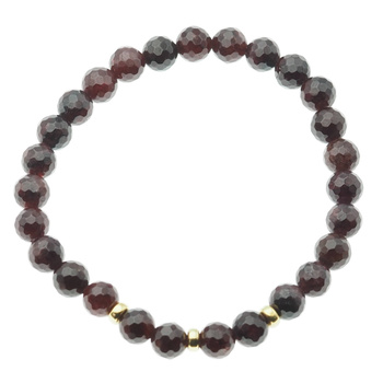 Bransoletka na gumce - fasetowany Granat kulki 7mm i srebro złocone