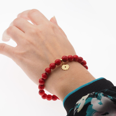 Bransoletka 19 cm - cięty Koral czerwony kulki i srebro złocone