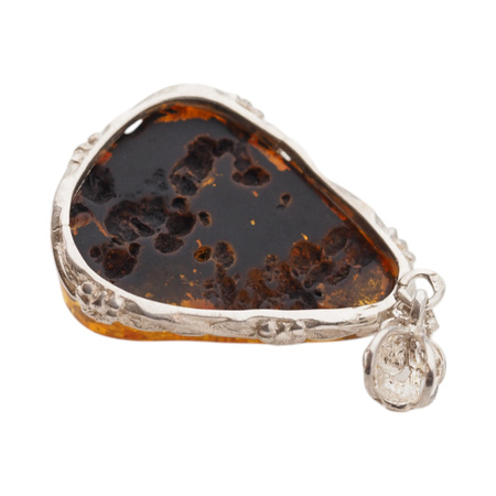 Zawieszka - Bursztyn zielony trójkąt z łuskami w srebrze