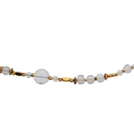 Naszyjnik - Kryształ Górski, złoty Hematyt, śnieżynka i srebro złocone