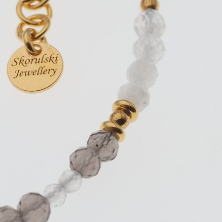 Bransoletka - Kwarc Dymny, Kamień Księżycowy, mix kamieni i srebro złocone