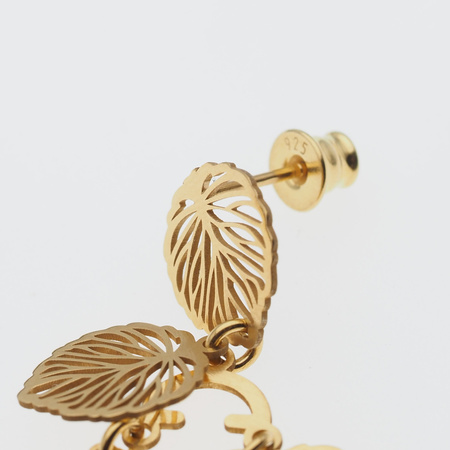 Kolczyki na wiszących sztyftach- liście i srebro złocone