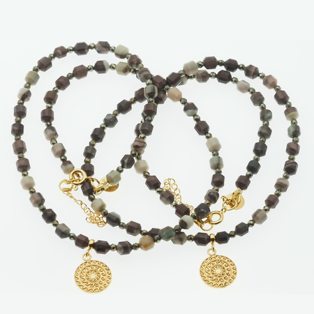 Naszyjnik regulowany - Agat kawowy (coffe) i srebro złocone