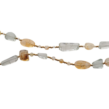 Naszyjnik długi - Cytryn, Ametyst zielony i srebro złocone