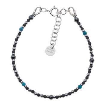 Bransoletka regulowana - Turkus, Hematyt i srebro