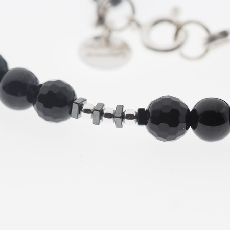 Naszyjnik - Turmalin czarne kulki, Hematyt i srebro