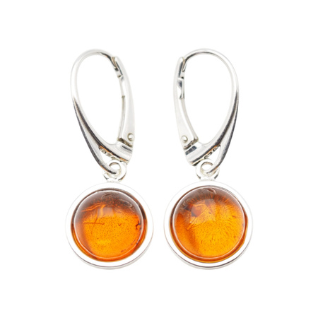 Kolczyki - koniakowy Bursztyn okrągły i srebro