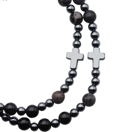 Bransoletka różaniec na gumce - czarny Turmalin, Jaspis, hematyt