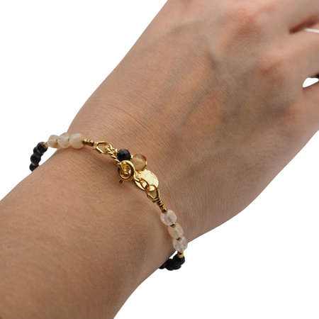 Bransoletka z Cytrynem, Turmalinem i Hematytem – ręcznie wykonana, srebro pozłacane 925