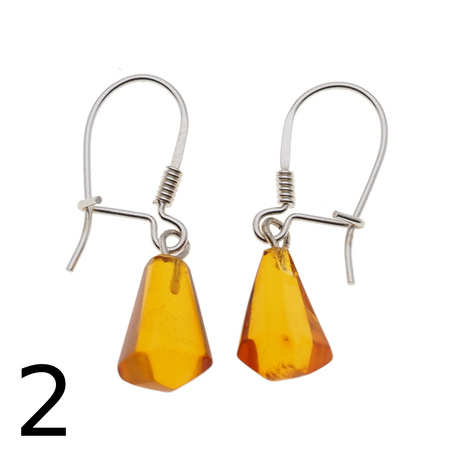 Kolczyki - transparentny Bursztyn stożki i srebro