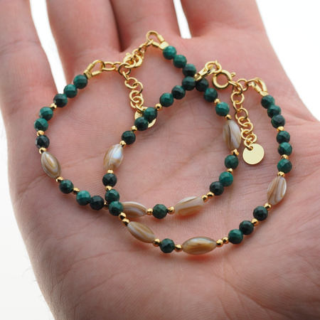 Bransoletka mix - Malachit, Muszla, Hematyt i srebro złocone
