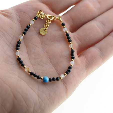 Bransoletka mix - Apatyt, Turmalin, cytryn, kwarc różowy i srebro złocone