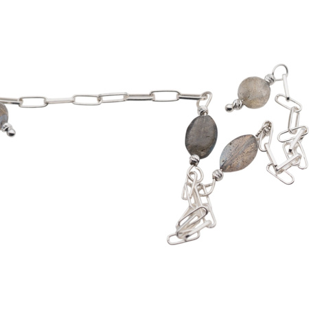 Naszyjnik regulowany - Labradoryt, hematyt i srebro