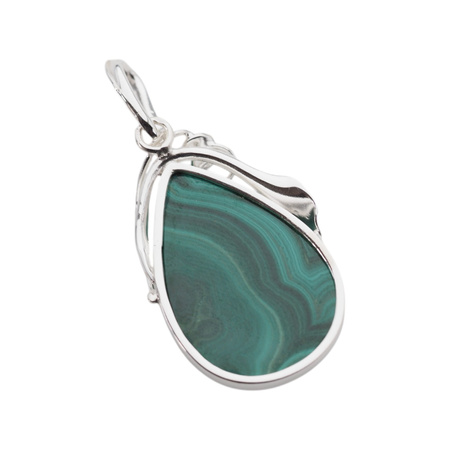 Zawieszka malachit łza w srebrze z liśćmi