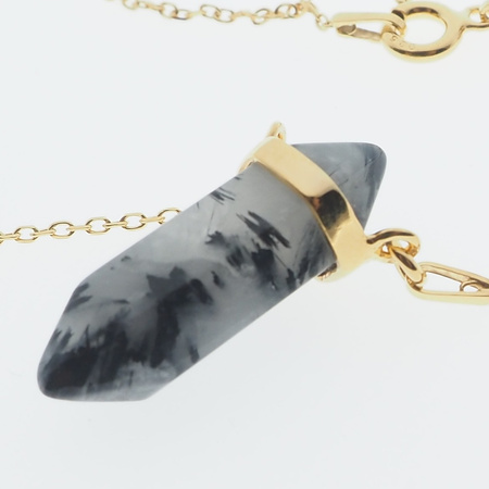 Naszyjnik - Kwarc Rutylowy sopel w okuciu srebrnym, złoconym na łańcuszku