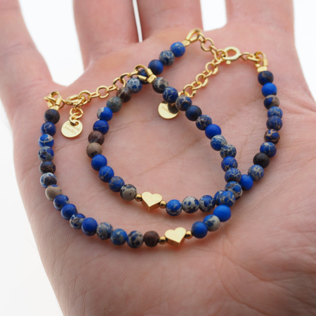 Bransoletka z sercem - Jaspis cesarski niebieski i srebro złocone