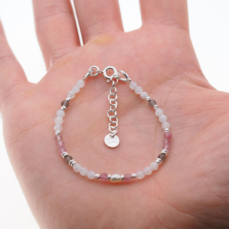 Bransoletka mix - Rubelit, Kamień Księżycowy, Perła i srebro