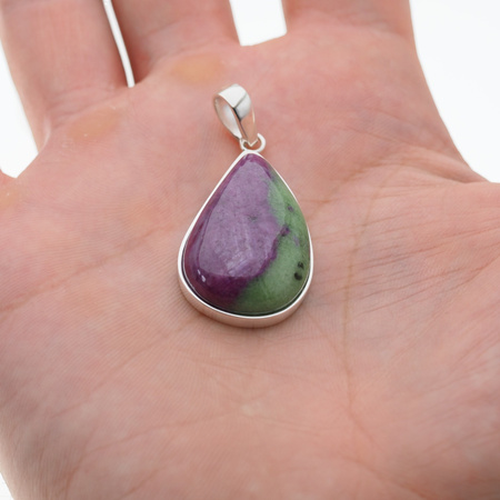 Zawieszka - Zoisyt z Rubinem łza w srebrze