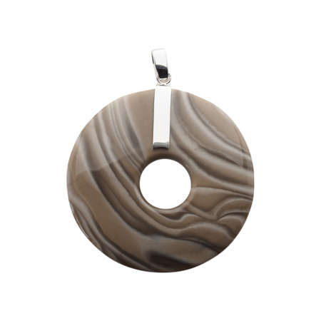 Naszyjnik - Krzemień Pasiasty na rzemieniu ze srebrnymi końcówkami