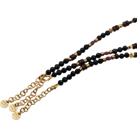 Bransoletka regulowana - Granat, Turmalin czarny, gwiazdki i srebro złocone (świąteczne)