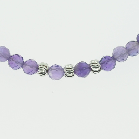 Bransoletka regulowana - Ametyst fasetowane kulki i srebro