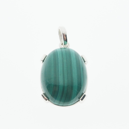 Zawieszka z owalnym malachitem w srebrze rodowanym