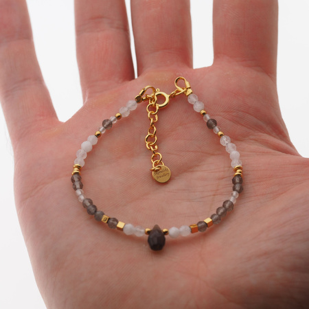 Bransoletka - Kwarc Dymny, Kamień Księżycowy, mix kamieni i srebro złocone