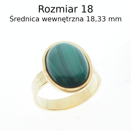 Pierścionek regulowany z owalnym Malachitem 16x12 w młotkowanym srebrze złoconym