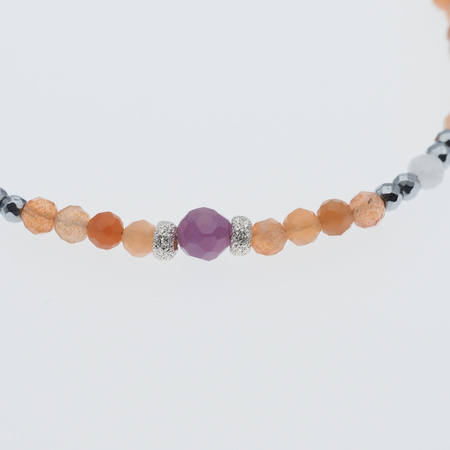 Bransoletka - Kamień Słoneczny, Księżycowy Kryształ Górski, Rubin i srebro