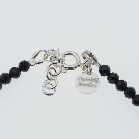 Naszyjnik regulowany - Turmalin czarny kulki, zawieszka księżyc i srebro