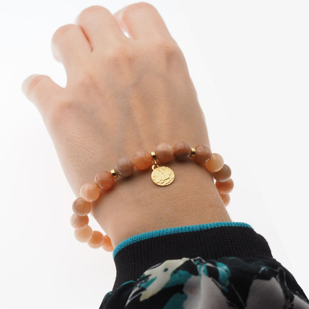 Bransoletka 18,5 cm - Kamień Słoneczny kulki 8mm i srebro złocone