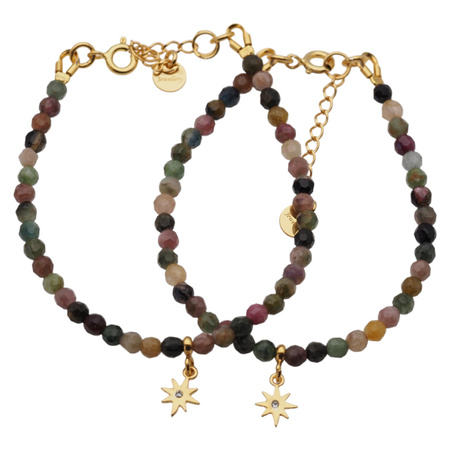 Bransoletka - Turmalin kolorowy i srebro złocone