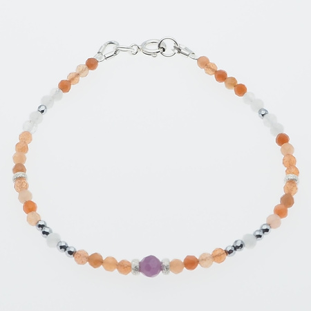 Bransoletka - Kamień Słoneczny, Księżycowy Kryształ Górski, Rubin i srebro