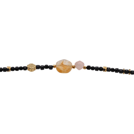 Bransoletka obfitości i ochrony - Cytryn, Turmalin czarny, Kwarc Różowy, koniczynka i srebro złocone