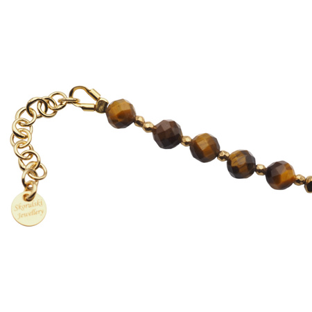 Bransoletka - Tygrysie Oko fasetowane kulki i srebro złocone