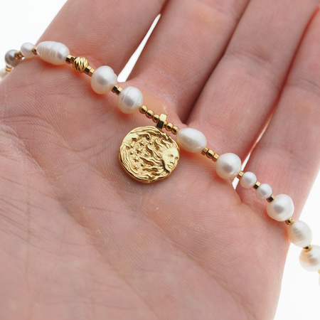 Naszyjnik długi - Białe, szare Perły hodowane i srebro złocone