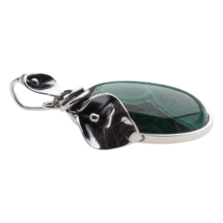 Zawieszka z owalnym malachitem w srebrze oksydowanym