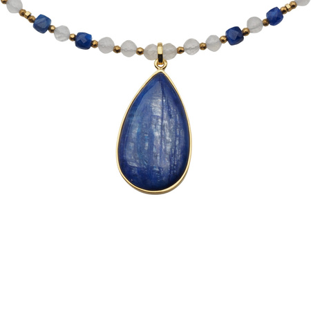 Naszyjnik z Kyanitem i Kamieniem Księżycowym – ręcznie wykonany, srebro pozłacane 925