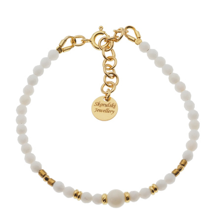 Bransoletka - Biały koral, Hematyt i srebro złocone