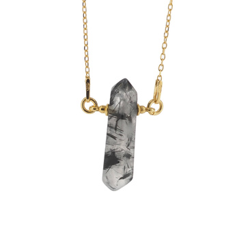 Naszyjnik - Kwarc Rutylowy sopel na łańcuszku srebrnym złoconym