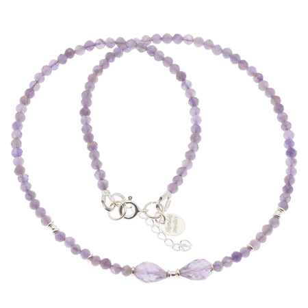 Naszyjnik regulowany - Ametyst fasetowany i srebro (41,5 cm + 3,5 cm)