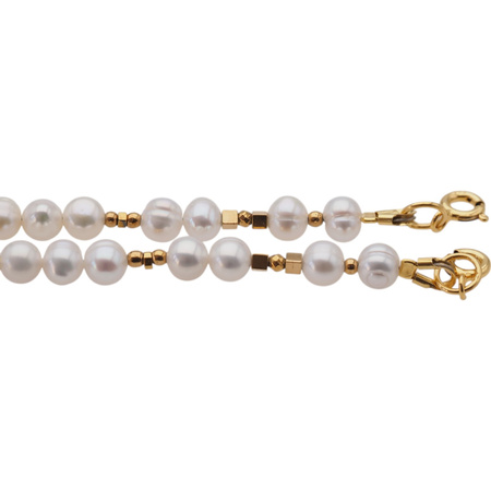 Bransoletka - Perły białe, hematyt złoty i srebro złocone