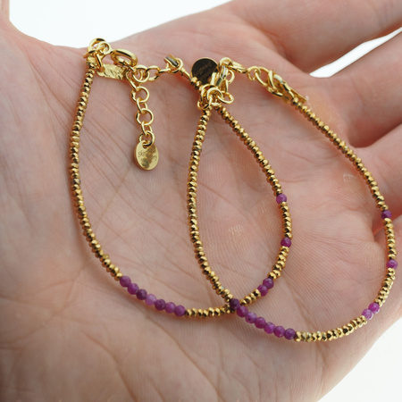 Bransoletka urodzeniowa lipiec - rubin złoty hematyt i srebro złocone