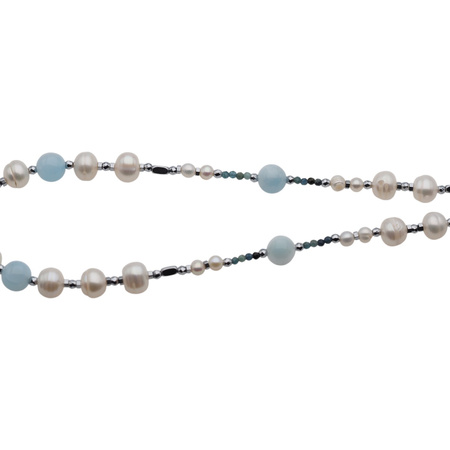 Naszyjnik z zawieszką - Larimar, Perła, Turmalin niebieski i srebro 