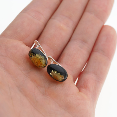 Kolczyki - zielony Bursztyn owal i srebro